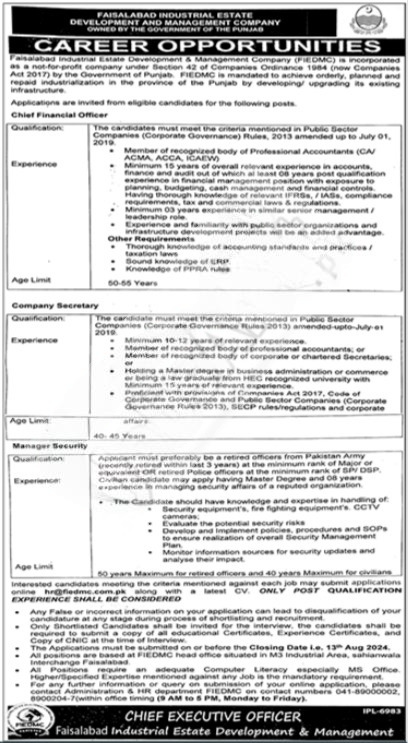 Latest Jobs in Faisalabad Industrial Estate FIEDMC August 2024 